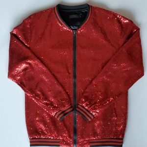 Red Sequin Bomber Jacket